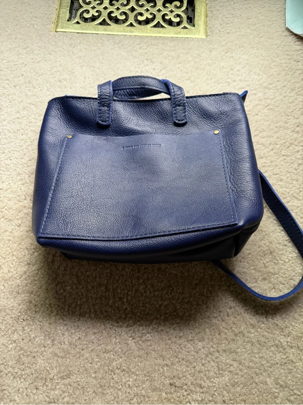 Portland Leather Navy Blue Pebbled Leather Tote - Picture 3 of 5